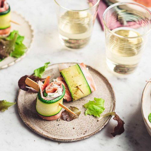 Rotolini di zucchine, robiola e prosciutto crudo di San Daniele