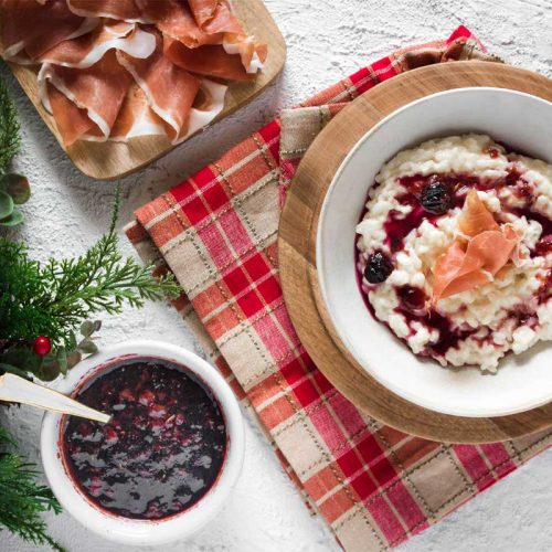 Risotto al mascarpone, mirtilli e Prosciutto di San Daniele