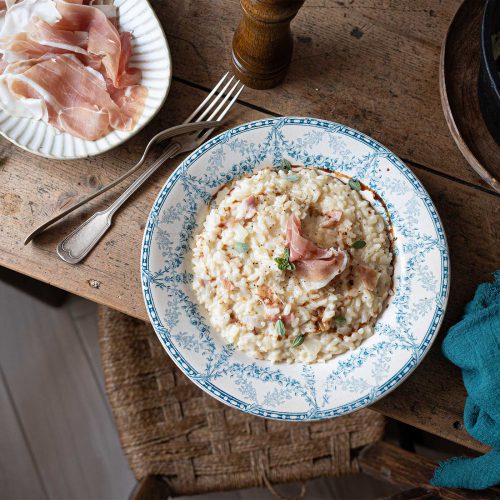 Risotto con Prosciutto di San Daniele, stracchino e aceto balsamico