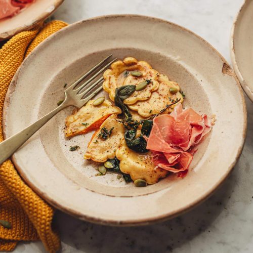 ravioli di zucca e Prosciutto di San Daniele