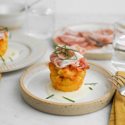 Muffin di pasta avanzata con Prosciutto di San Daniele e crema di formaggio